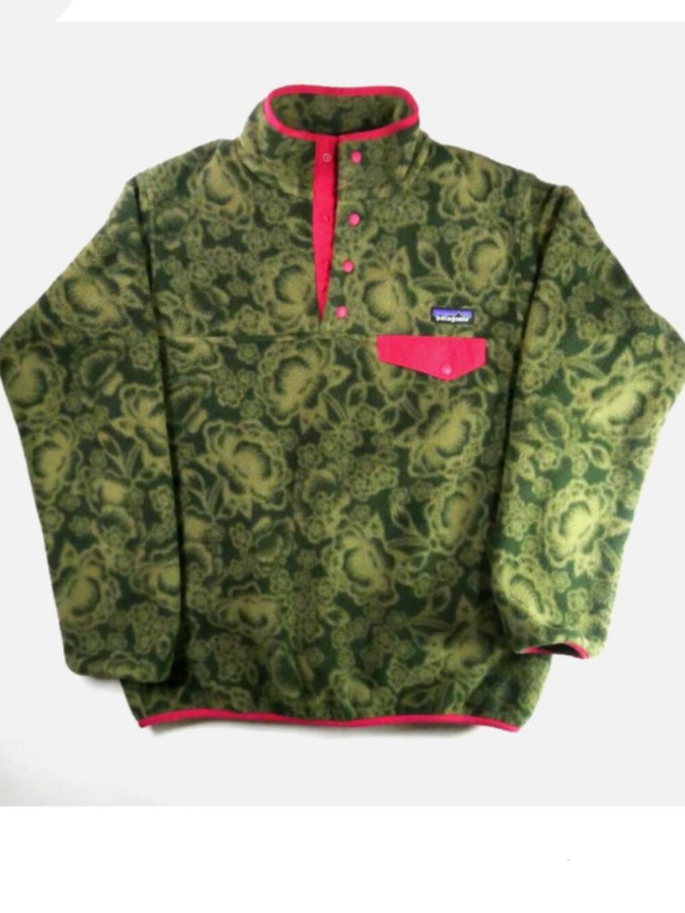 Patagonia Sz M Synchilla Snap-T Pullover Fleece Jacket Green Floral Excellent